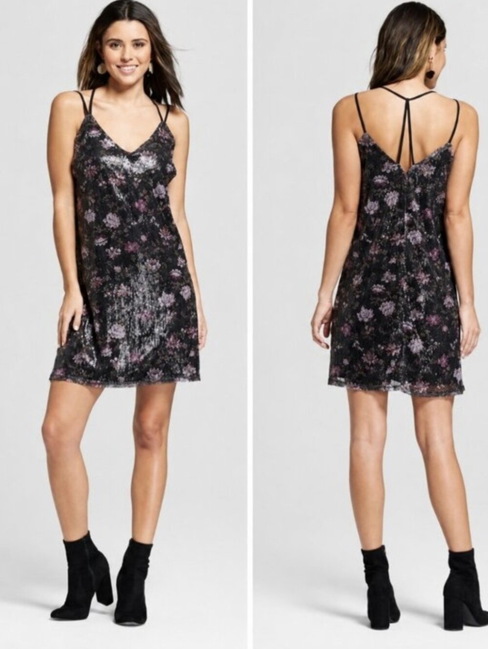 Xhilaration Spaghetti Strap Black Floral Slip Dress NWT Sz M